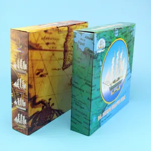 Detailed view of Mediterranean style solid wood sailboat model packaging