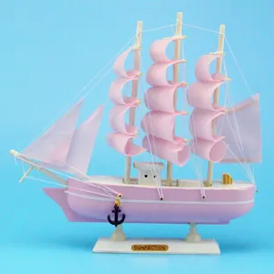 Decorative Mediterranean pink wooden sailboat model for home decor or gift display