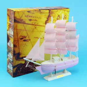 Pink Mediterranean style wooden sailboat model with original gift packaging box