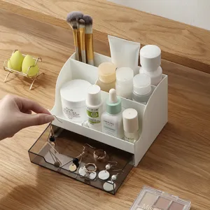 Organisateur de bureau multifonction avec tiroirs, boîte de rangement blanche multi-compartiments.