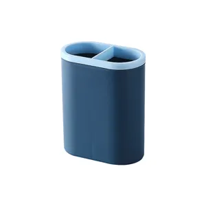 Dual compartment desktop pen holder office stationery storage box blue pencil organizer