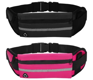 Detalles de la riñonera de running impermeable con tira reflectante y correa ajustable.