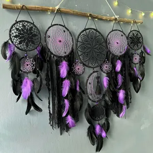 5pcs Purple Dream Catcher Set Wall Hanging Handmade Feather Decor for Bedroom Home Room