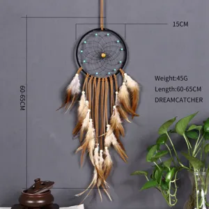 Bohemian brown feather dreamcatcher wall hanging pendant for bedroom home decor 15cm size