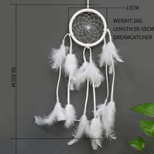 Acchiappasogni con piume bianche fatto a mano decorazione murale casa 11cm 50-55cm