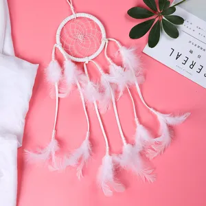 Handmade Feather Dream Catcher White Wall Hanging Decor Boho Room Ornament Creative Craft Gift For Home Bedroom Decor