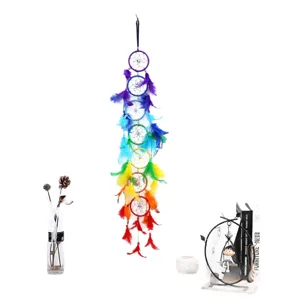 Handmade rainbow seven-ring dreamcatcher wall hanging ornament for bohemian home decoration