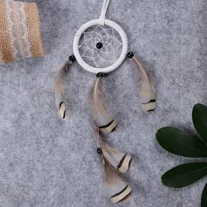Mini Acchiappasogni Fatto a Mano Decorazione Appesa Bianco Piuma Perlato Griglia Intrecciato Da Parete Per Casa Soggiorno Camera da Letto Regalo