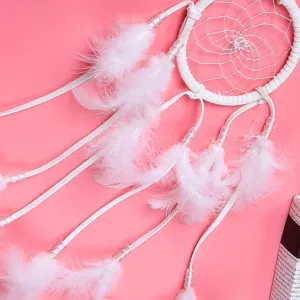White feather dream catcher wall hanging decor for home bedroom aesthetic stylish use.