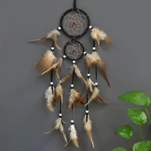 Hecho a Mano Estilo Indio Doble Anillo Pluma Atrapasuenos Pared Decoracion Regalo