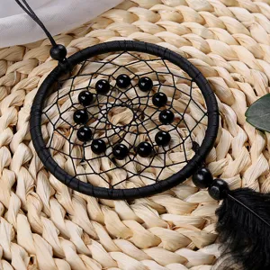 Hermoso Atrapasuenos Negro con Plumas Colgante de Pared Decoracion de Coche Regalo