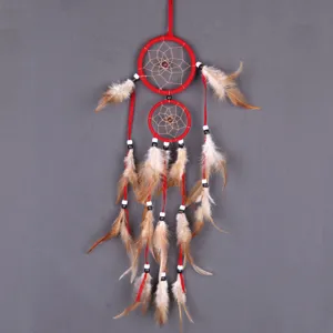 Indian style double ring dream catcher hanging ornament with feathers for home decor and gifts