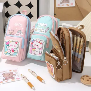 Cartoon Capibara Grote Capaciteit Multi Laag Etui Schattig Dier Borduurwerk Oxford Stof Briefpapier Tas Voor Studenten School Kantoor