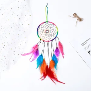 Handgemaakt Dromenvanger Regenboog Veer Wanddecoratie Ornament Boheems Europees Model Huis Bruiloft Kamer Wanddecoratie