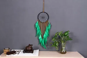 Handgefertigter grüner Feder Traumfänger Wandbehang Heimdeko ethnischen Stil Zimmer