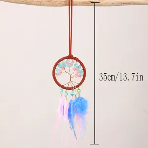 Ornamento Sospeso Albero della Vita in Cristallo con Piuma Decorazione Murale 35cm