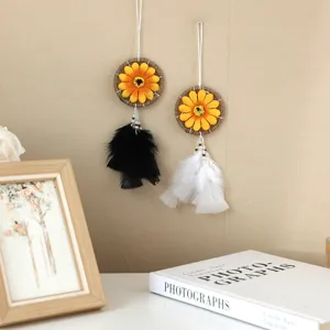 Handgefertigter Sonnenblume Traumfänger Auto Hängeanhänger Boho Feder Windspiel Home Wandbehang Dekoration Sonnenblume Anhänger Geschenk