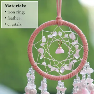 Pink crystal dreamcatcher car hanging ornament natural stone feather decor for home room