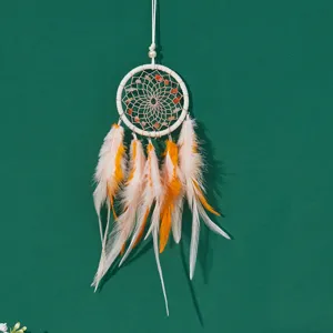 Handmade Dream Catcher Car Hanging Ornament With Natural Stone Feathers For Automotive Interior Home Decor Gift