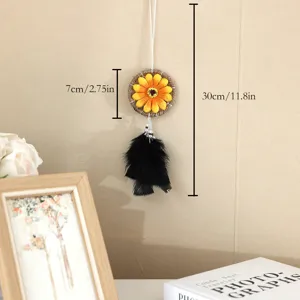 Detailansicht des Sonnenblumen-Traumfängers mit 30 cm Gesamtlänge und 7 cm Blütengröße.
