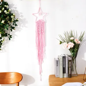 Handgemachte rosa Stern Makramee Wandbehang boho Baumwollseil Wandteppich Detailansicht