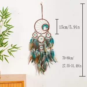 Detailed view of Bohemian dreamcatcher with dimensions in English.