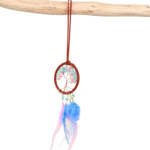 Ornamenti da appendere per auto albero della vita in cristallo con piume, decoro specchietto