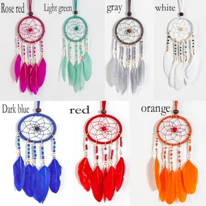 Ethnic Dream Catcher Feather Hanging Ornament Bohemian Woven Seed Bead Pendant For Bedroom Car Home Decor Wall Hanging