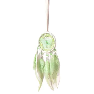 Car hanging dream catcher with green butterfly and feathers, ideal interior decor pendant.