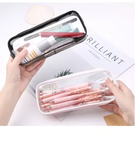 Clear transparent pencil case large capacity stationery pouch makeup cosmetic bag storage