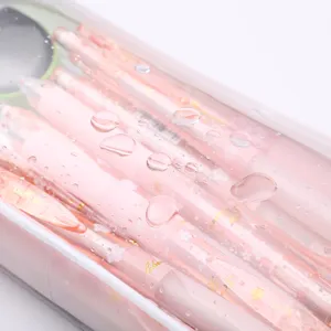 Transparent pencil pouch with aesthetic pink pens, large capacity stationery storage bag.