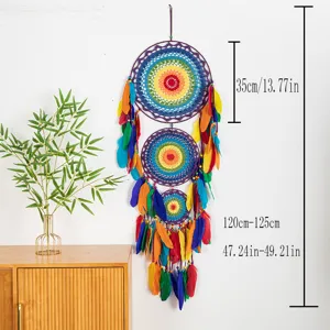 Handmade colorful dream catcher wall hanging with feathers for home bedroom decoration 125cm