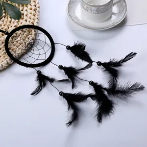 Atrapasueños Estilo Indio Colgante de Pared Pluma Negra Plástico Tejido a Mano Decoración Para Dormitorio Sala de Estar