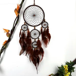 Fünf Ringe Traumfänger Hängende Dekoration Windspiel Feder Kunststoff Boho Heim Büro Dekor Kreatives Geschenk