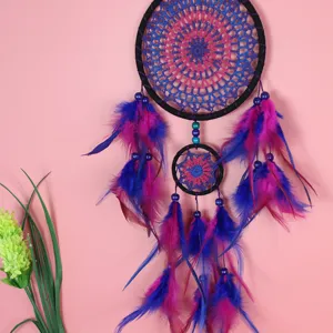 Handmade blue pink dream catcher wall hanging decor for home bedroom wedding festive ornament.
