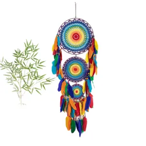Colorful handmade dream catcher wall hanging decor with feathers for bedroom room decoration