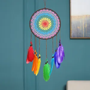 Capteur de Rêves Artisanal en Fer Plume Colorée Suspension Murale Style Indien Boho Maison Décor Cadeau Pour Chambre Salon