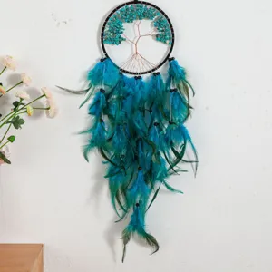 Acchiappasogni Albero della Vita Fatto a Mano con Piume Turchesi per Decorazione