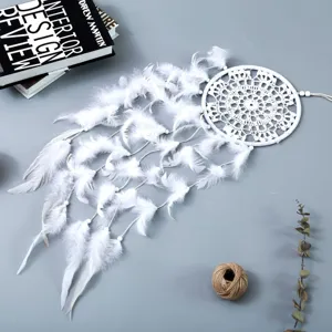 Witte veren dromenvanger kant hangende wanddecoratie boho bruiloft ornament cadeau