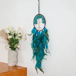 Acchiappasogni da parete fatto a mano albero della vita turchese con piume blu casa.