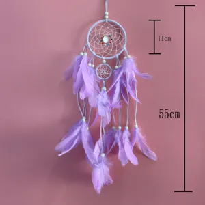 Atrapasuenos morado artesanal con plumas, elegante decoracion de pared regalo para mujeres.