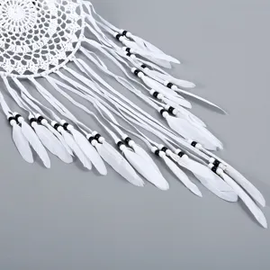 Acchiappasogni bianco da parete con piume decorazione boho fatta a mano bellissima.