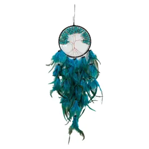 Acchiappasogni albero della vita creativo con piume blu turchese per decorazione murale principale