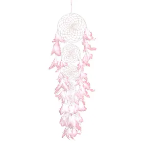 Attrape-rêves rose mural suspendu avec plumes pour chambre mariage décoration artisanale