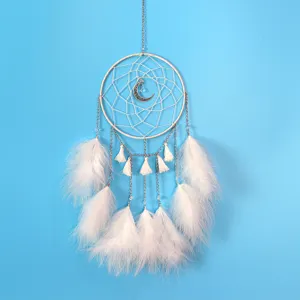 Acchiappasogni da parete con piume bianche e ciondolo luna, decorazione perfetta per la stanza.