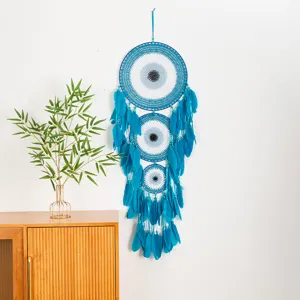 Kreativer Türkei Böses Auge Traumfänger Großer Drei Ringe Hängender Ornament Metall Gewebt Feder Wandbehang Dekor Segen Festival Geschenk