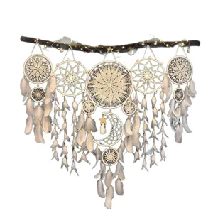 White dream catcher set feather wind chime wall hanging ornament for living room decor