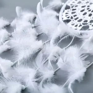 Witte dromenvanger wandhangdecoratie met zachte veren, boho huisdecoratie slaapkamer.