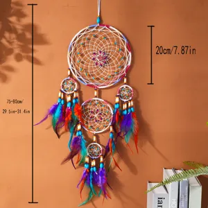 Atrapasueños de plumas hecho a mano decoracion de pared estilo nordico habitacion 80cm
