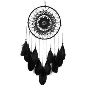 Schwarzer Traumfänger mit Spitze und Federn Boho Stil Wandbehang Schlafzimmer Deko